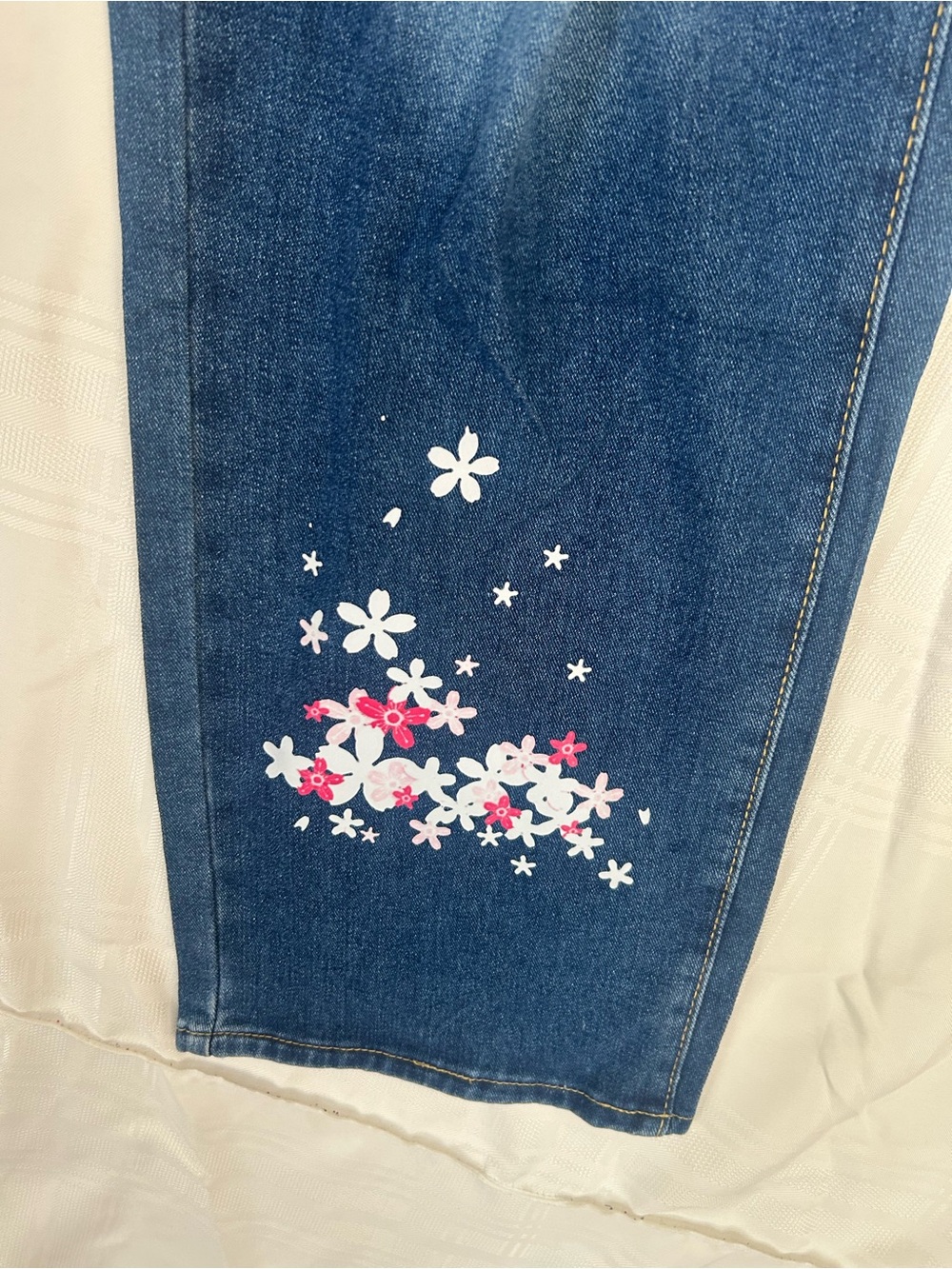 Plus size Embellished Distressed Dark Blue boot cut Jeans with Floral Patches 2X - Picture 3 of 11